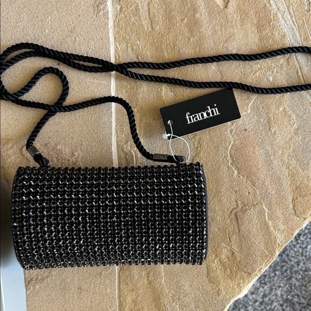 Franchi Jada Jet Black Beaded Evening Clutch Bag‎ 6102 NWT